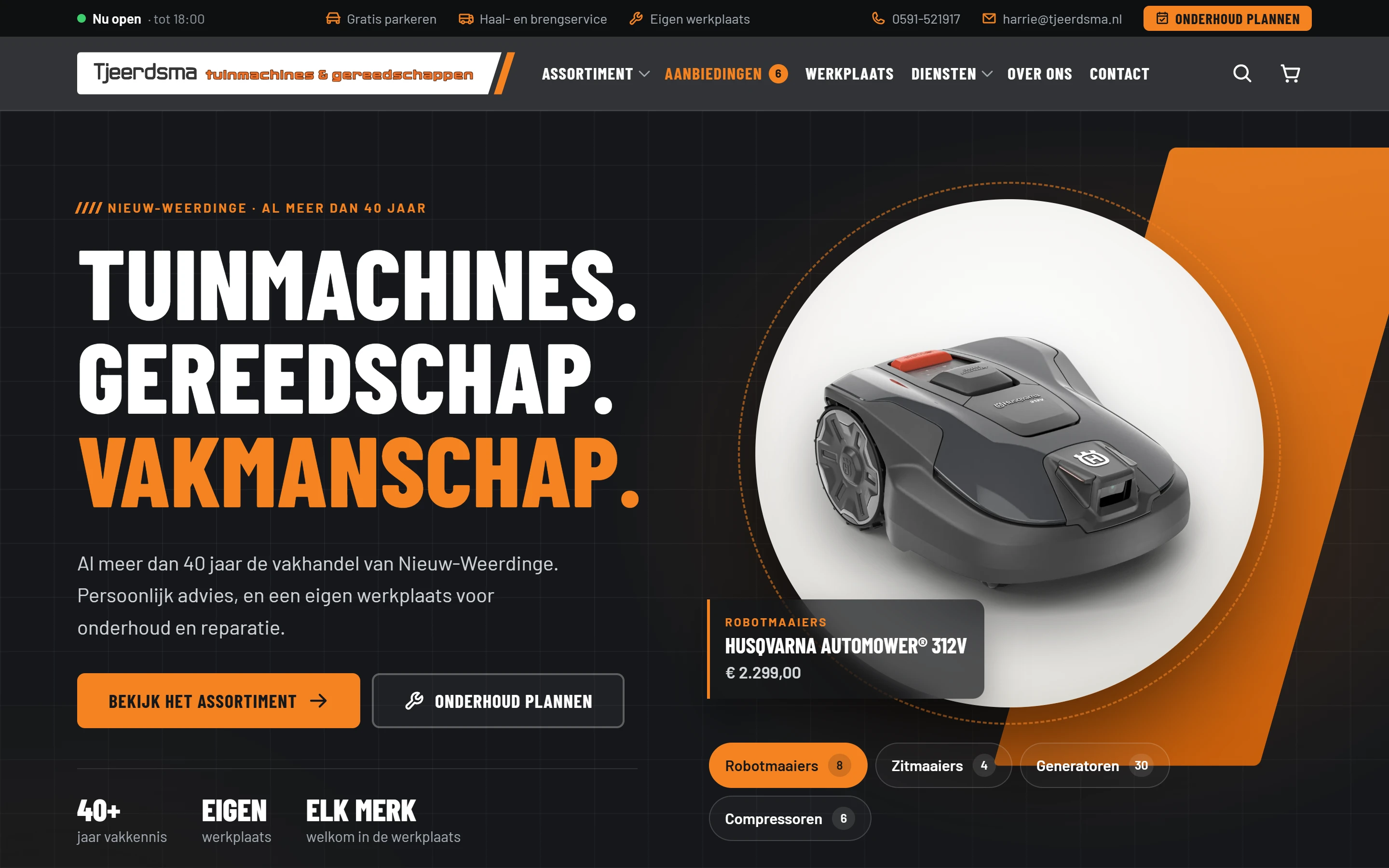Homepage van de nieuwe website van Tjeerdsma tuinmachines & gereedschappen